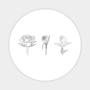 black rose flower line art design Magnet